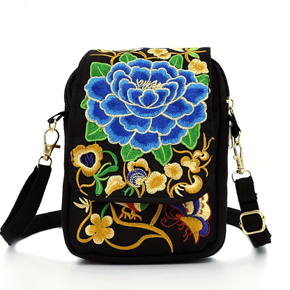 [Embroidered Crossbody Bag] Women's Embroidered Crossbody Bag - Mini Shoulder Bag - Portable Double-Layer Wallet - Phone Pouch