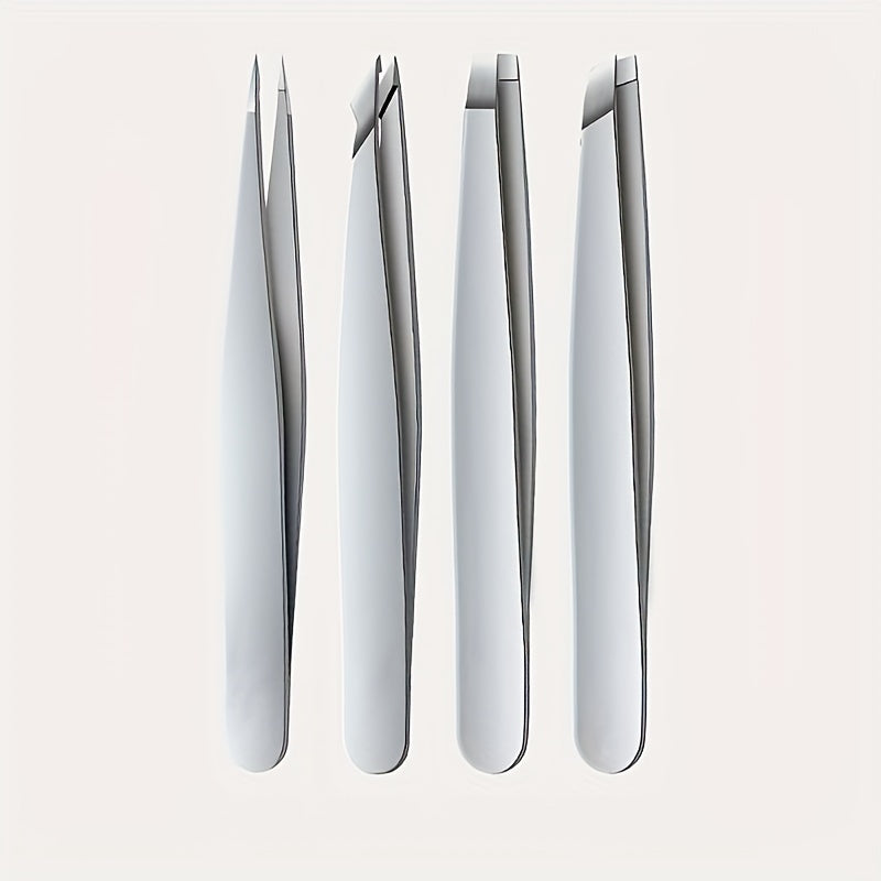 4pcs Stainless Steel Tweezers Set Eyebrow Splinter & Ingrown Hair Removal Tools with Storage Bag for Men & Women Eyebrow Grooming Tools