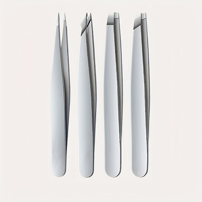 4pcs Stainless Steel Tweezers Set Eyebrow Splinter & Ingrown Hair Removal Tools with Storage Bag for Men & Women Eyebrow Grooming Tools