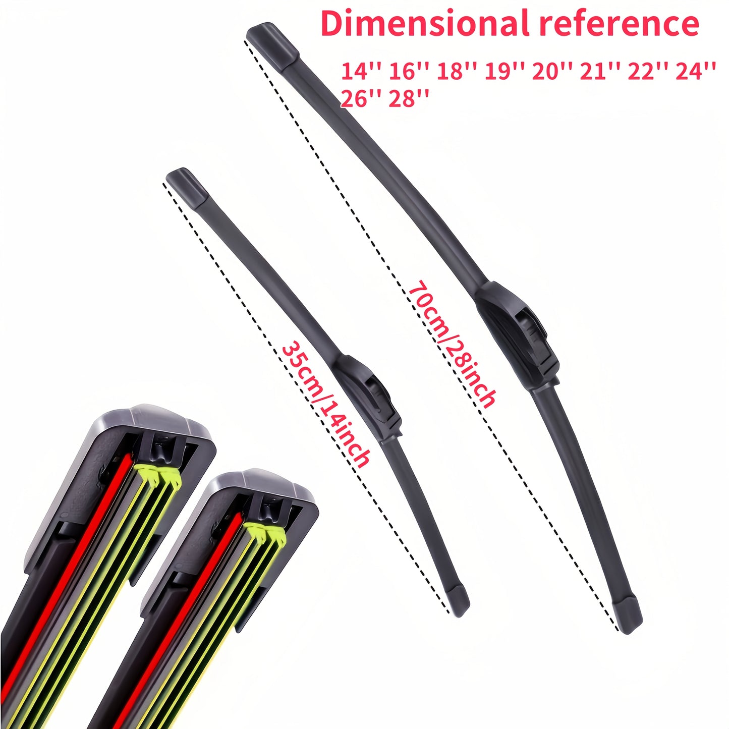 [Durable | Silent] Durable Silent 1pc Universal Car Wiper | HD 14''-28'' Dual Track 6 Rubber Strip U-Shaped Bone-Less