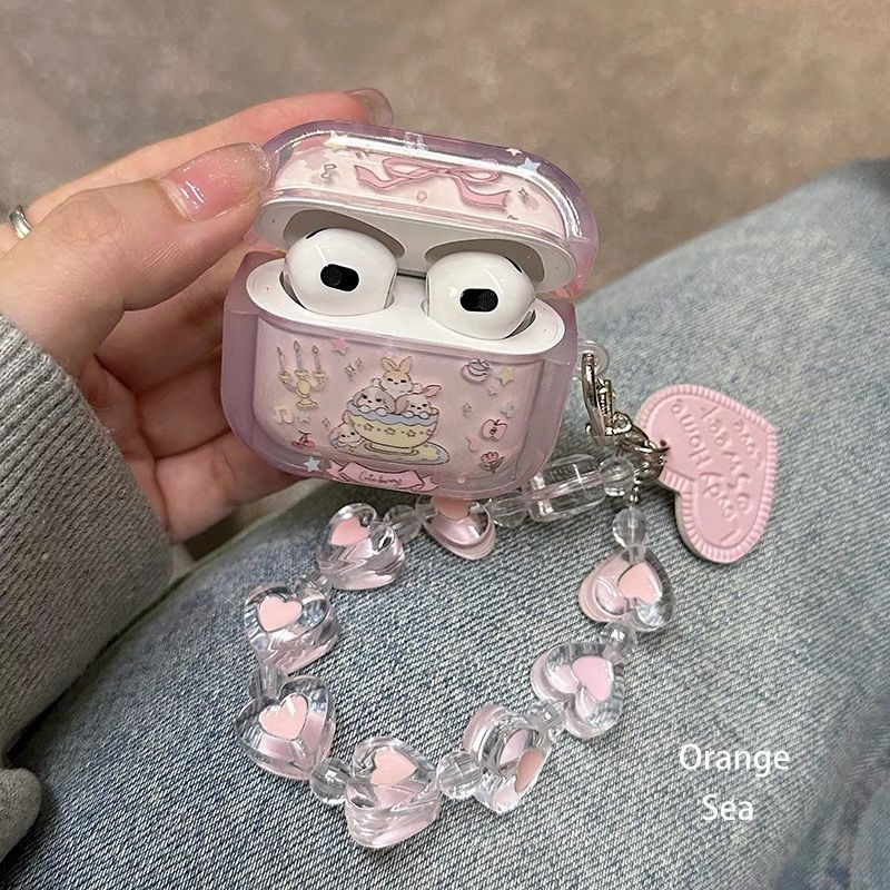 Cute teacup rabbit protective case for apple earphone case airpodspro3 protective case fairy transparent pro2