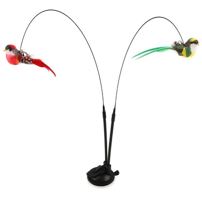 Interactive Cat Teasing Stick with Long Double Rod & Powerful Sucker Base - Hands-Free Cat Toy with Artificial Feather Attachment (Red/Green), Non-Toxic Polyester for Hunting Exercise, Kittens & Adult Cats - Indoor/Outdoor Play, No Batteries Needed - Pet