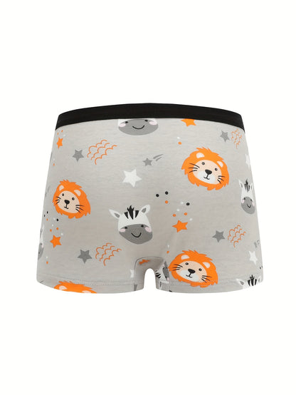 Random 10pcs of Boys' Boxer Briefs with Cartoon Animal Print, Elastic And Comfortable Boys' Underwear