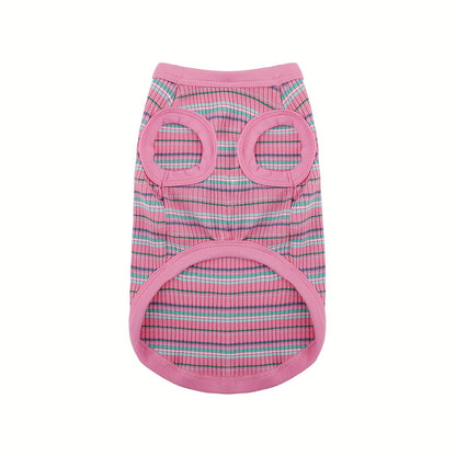 Pink Striped Soft Ribbed Paiaite Dog Vest - Easy Pullover Tank Top for Small to Extra Small Breeds - Hand Wash Only