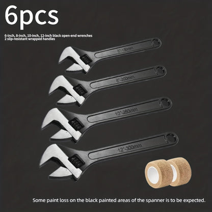 2pcs/6pcs Heavy-Duty Adjustable Wrench Set – Wide-Jaw Chrome Vanadium Steel Wrenches with Non-Slip Grip Tape, Professional Multi-Purpose Tool for Plumbing, Auto Repair, and Home Maintenance
