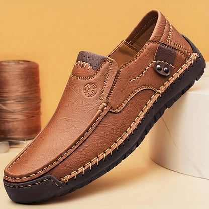 CLOHOO Men'S Handmade Shoes Soft Sole Comfortable Breathable Business Casual Shoes Rubber Sole Durable Sports Casual Shoes Slip On All-Season Office Youth Fashion Shoes
