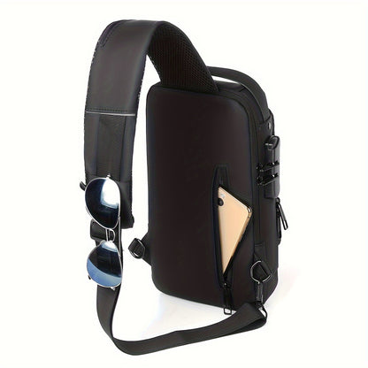 Men's Anti-Theft Password Lock Chest Bag - Durable Fabric, Adjustable Shoulder Strap, Fashionable Motorcycle and Leisure Sports Crossbody Bag