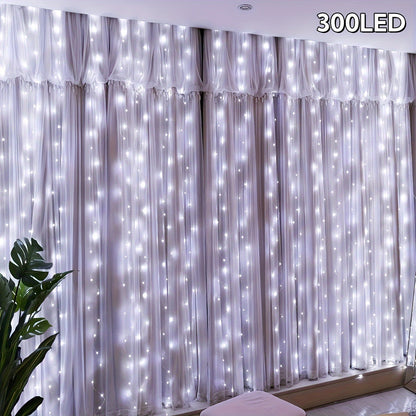 1pack 100/200/300LED Curtain Lights for Bedroom | 3.3/6.5/9.8 X 9.8ft Warm Fairy Lights, 8 Modes with Remote, USB Powered, IP65, Includes Hooks, Copper Wire, Multi-Color Twinkle Lights for Wedding, Christmas, Party