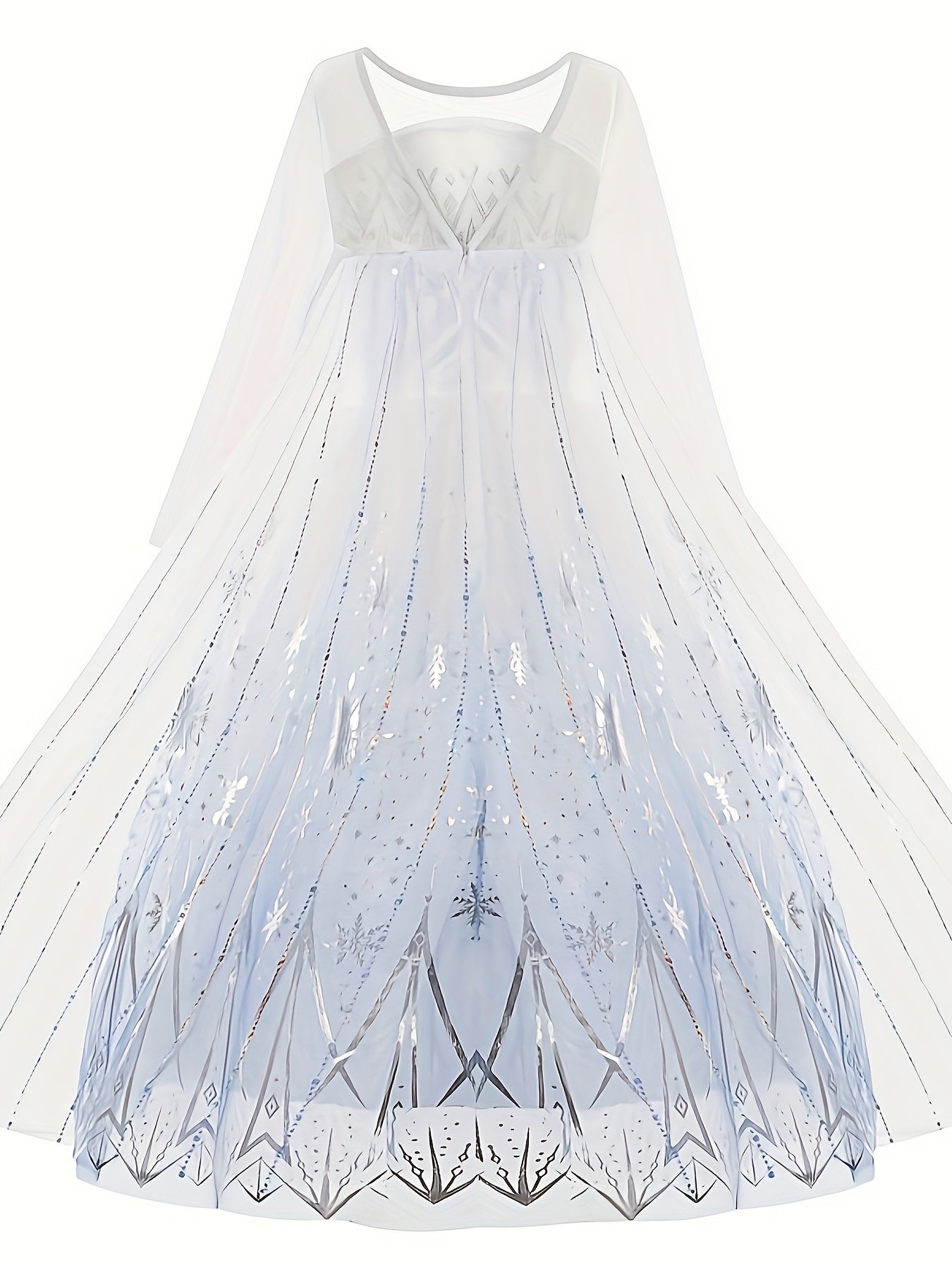 White Ice And Snow Dress for Girls, Themed Costume, White Princess Gown, Carnival Outfit, Floor-Length Cape Dress
