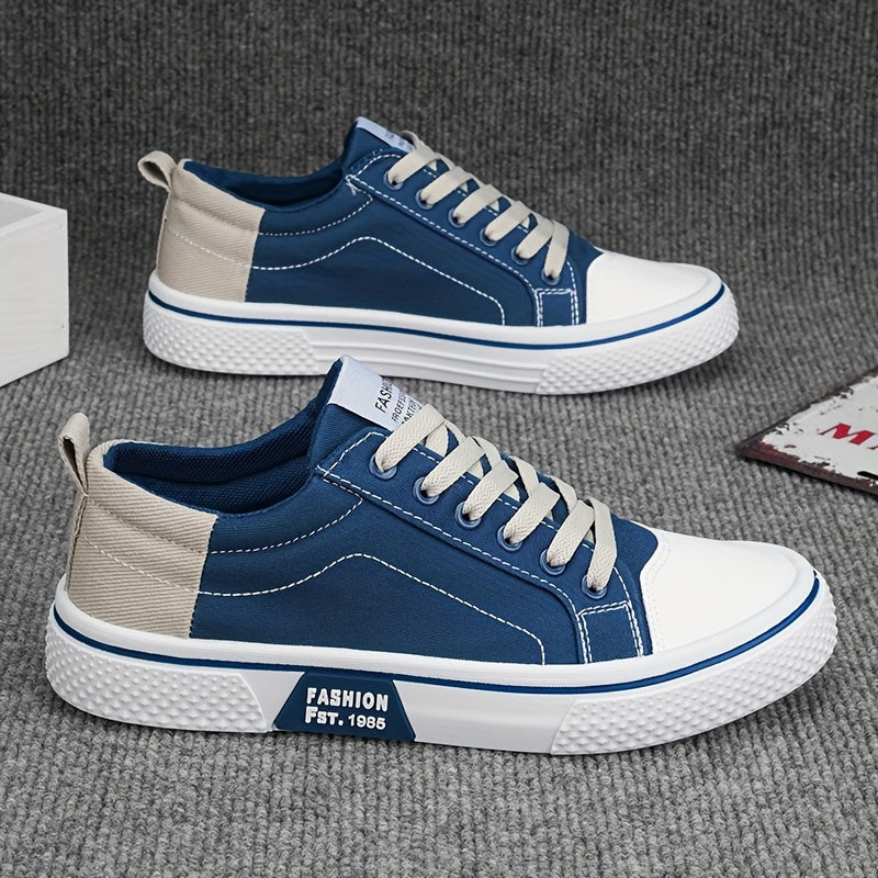 Men'S Casual sneakers - Stylish Blue And White Canvas Skate Shoes with Breathable Fabric Lining, Low-Top Lace-Up Design Suitable for All Seasons