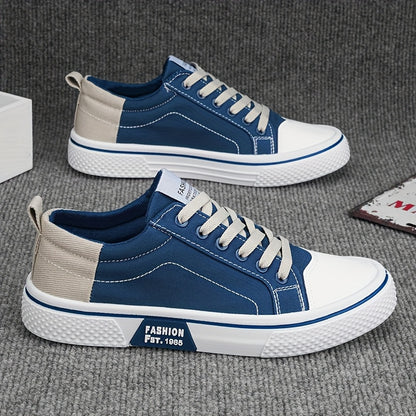 Men'S Casual sneakers - Stylish Blue And White Canvas Skate Shoes with Breathable Fabric Lining, Low-Top Lace-Up Design Suitable for All Seasons