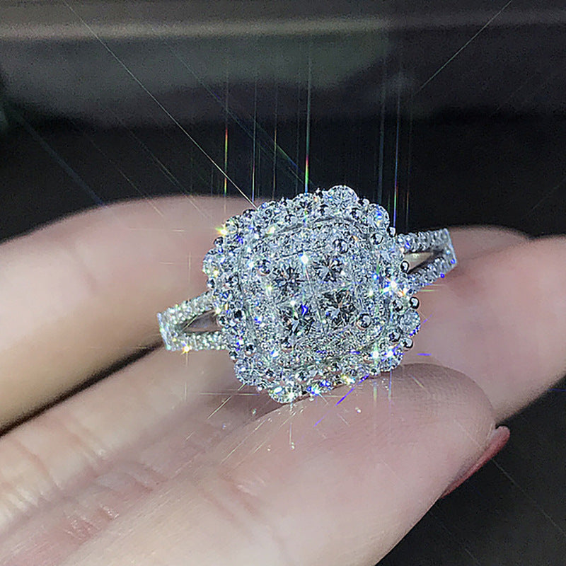 Square Shape Iced Out Synthetic Zirconia Bridal Wedding Ring
