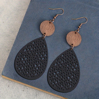 Vintage Style Hollow-Out PU Leather Drop Earrings, Iron Post, Non-Feather, for Daily Wear & Gifting, Versatile Jewelry | Vintage Earrings | Iron Ear Hooks, Novelty Earrings
