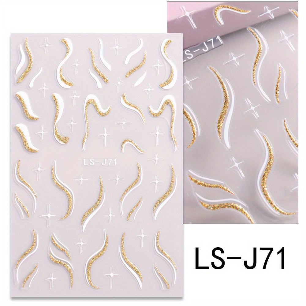 French Golden Silvery Glitter Ribbon Nail Stickers, Simple Nail Art Decals, Self-adhesive, Matte Finish, Unscented, Fantasy Theme, Irregular Shape, Paper Material, Single Use