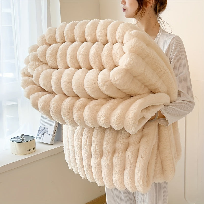 Gdan Rhinoceros Luxurious Faux Rabbit Fur Throw Blanket Suitable for Couch, Bed, Office & Travel - Soft Warm Cozy Striped Blanket, Contemporary Bedspread, Hand Washable, Ideal Christmas Gift & All-Season Use (Multicolor)