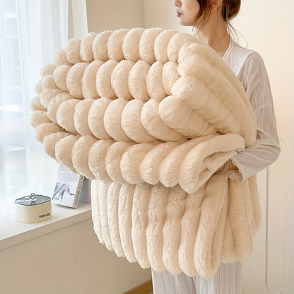 Gdan Rhinoceros Luxurious Faux Rabbit Fur Throw Blanket Suitable for Couch, Bed, Office & Travel - Soft Warm Cozy Striped Blanket, Contemporary Bedspread, Hand Washable, Ideal Christmas Gift & All-Season Use (Multicolor)
