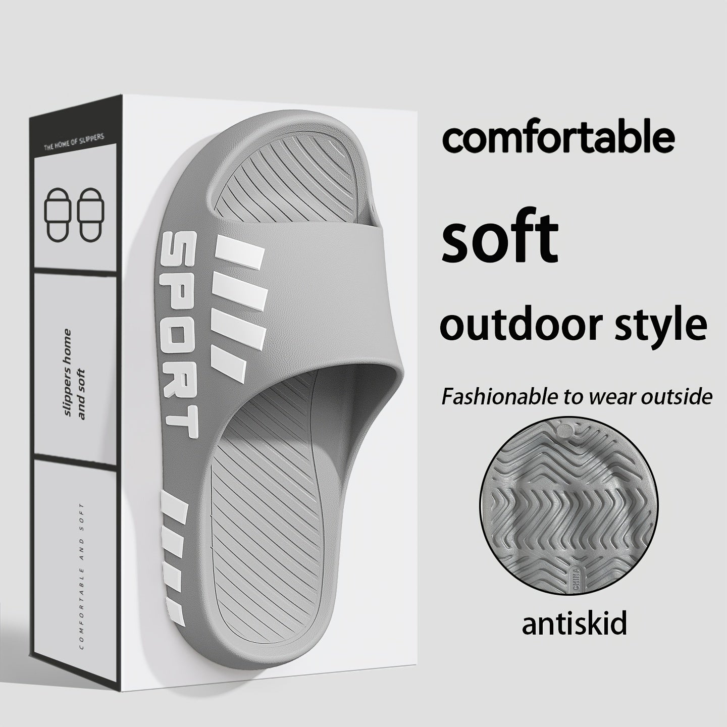 Men's Stylish Sports Flip-flops, Indoor Non-slip Couple Slippers, Casual and Comfortable EVA Material Slippers, Available in Large Sizes 48-49