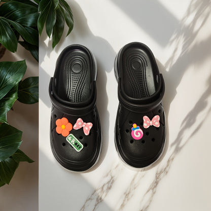 Women's Thick-Soled Clogs/Height-Increasing with DIY Flower Bow/Non-Slip Wear-Resistant Lightweight Garden Shoes/Women Shoes