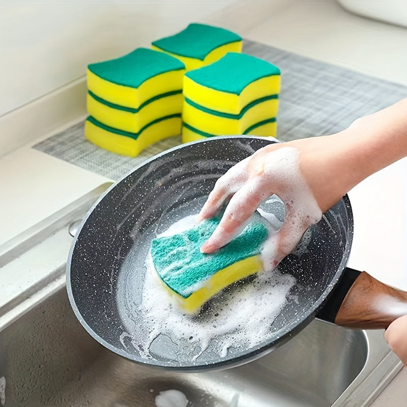 [Super Absorbent] Double-sided Scouring Pad - 12/24pcs, Super Absorbent, Durable Anti-scratch - Household Cleaning, Dishwashing, School Preparation
