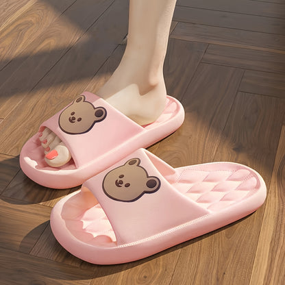 Women'S Soft Sole Little Bear Design Slides: Comfort And Quick Drying for Home Showering in Solid Colors, Women Shoes