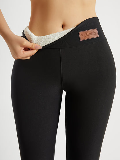 Solid color casual warm and thickened sports long leg pants, casual high waisted elastic slim fit leggings, Women's yoga sportswear