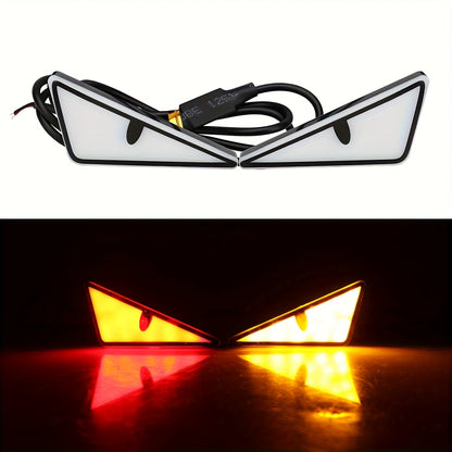 2-Piece LED Eagle Eye Lights, Triangular Devil Eyes, Fun Atmosphere Lights, High-Brightness Safety Driving Auxiliary Lights, 12V Devil Eye Neon Lights, Suitable for Cars and Motorcycles, High-Brightness Neon Lights