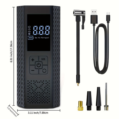 Portable Air Compressor, 150PSI with Tire Pressure Gauge & LED Display, 3X Faster One-Touch Smart Cordless Tire Inflator, USB-Powered, Rechargeable Battery