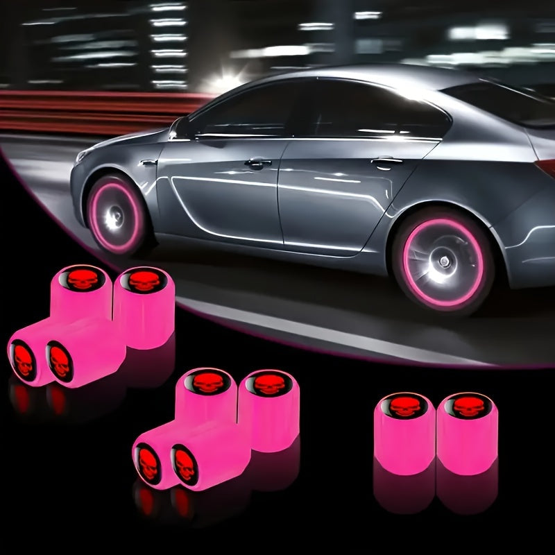 [Glowing Skull Valve Caps] 10 Glowing Fluorescent Skull Tire Valve Caps | Universal Car Wheel Accessories for SUVs, Bicycles, Trucks, Motorcycles