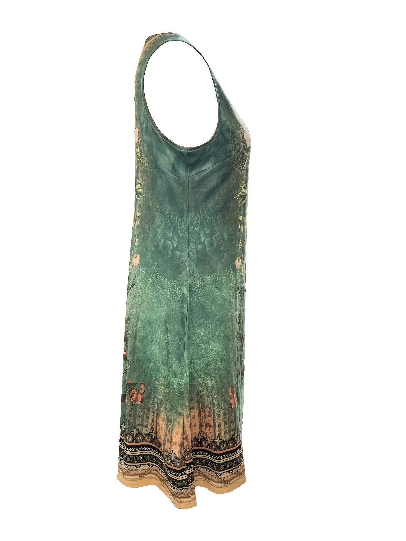 [Elegant Maxi Dress] Elegant Floral Print Women's Maxi Dress | Teal Green & Beige Vneck Design, Form-Fitting Top & Flowy Hem, Machine Washable, Stretchy Fabric, Party/Office/Casual Outfit for Spring/Summer/Fall