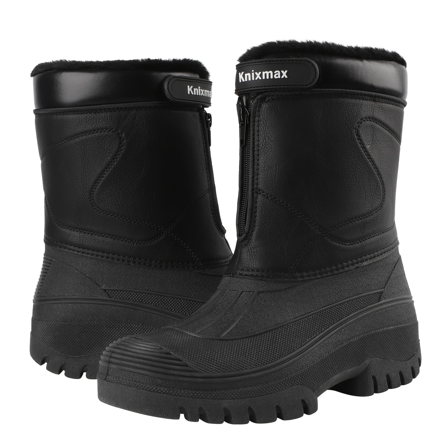 Knixmax Outdoor Men's Winter Boots, Warm Lined Snow Boots Winter Shoes with Upper and Non-Slip Soles Suitable for Hiking Trekking Climbing Mucker & Yard Fishing Country Gardening Biker,Ankle Support Fluffy