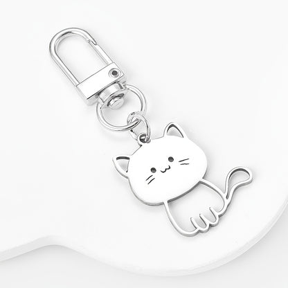 "1 new Japanese-style stainless steel keychain for cats, cute cat pendant, couple key chain pendant"