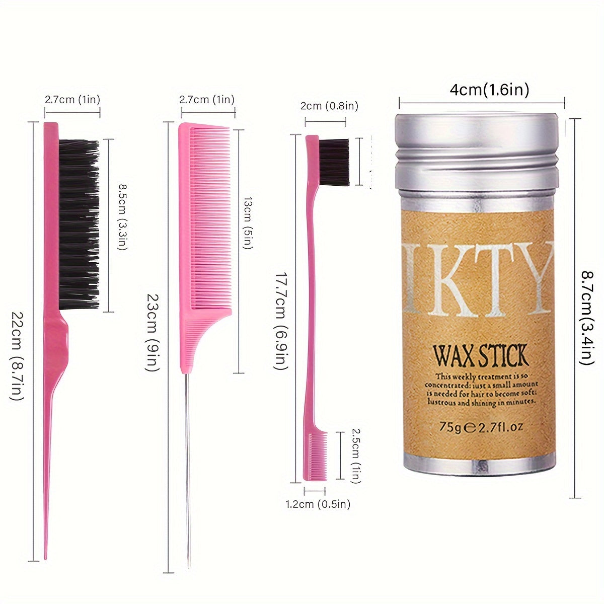 Wax Hair Stick - Slick Back Hair Brush Set, Hair Wax Stick For Hair, Edge Brush For Tame Frizz, Long Lasting, Moisturize, Unisex-adult, ≤300g, Shea Butter - 4pcs/Set, Comb and Edge Brush