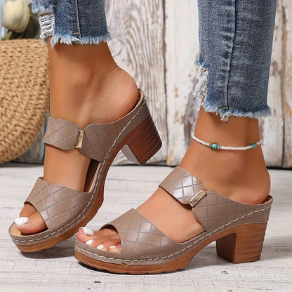 Women'S Chunky Heel Sandals, Solid Color Open Toe Summer High Heels, Casual Open Toe Summer Shoes, All Match Outdoor Sandals, Women Shoes