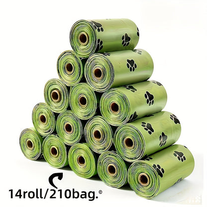 210-Count Leak-Proof Dog Waste Bags with Paw Print Design, 14 Rolls - Durable Plastic Poop Bags for Pet Cleanup & Outdoor Use