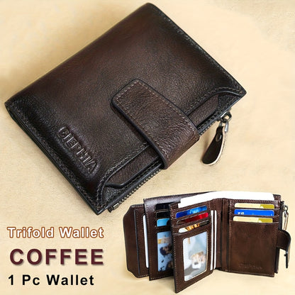 CIEPHIA Men's Vintage RFID Blocking Wallet - Genuine Leather -Theft Billfold with Zipper Coin Pocket, 14 Card Holder, 2 ID Window & SD/ SIM, 2 Driver ID Holder - Leather for Christmas Valentine's/Father's Day Gift for Men Set Includes a Greeting Card