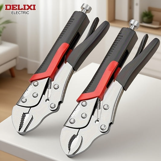 DELIXI ELECTRIC 6/7inch Locking Pliers Wire Cutters Premium Cr-V Construction Curved Jaw Locking Pliers with Wire Cutter Fit, Compact and Portable, for Clamping Twisting Welding