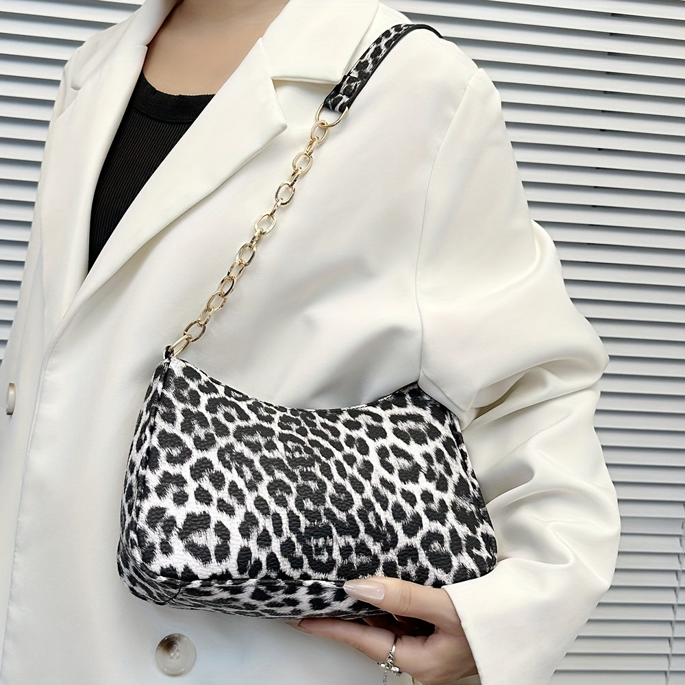 Fashion Women's Leopard Print Shoulder Bag, Crescent Moon Bag, PU Material Scratch- and Wear-, Suitable for Shopping, Dating, Outings, Parties, and Commuting, Adjustable Strap with Suitable Length, Elegant, Simple, Casual, and Trendy Color-Blocked