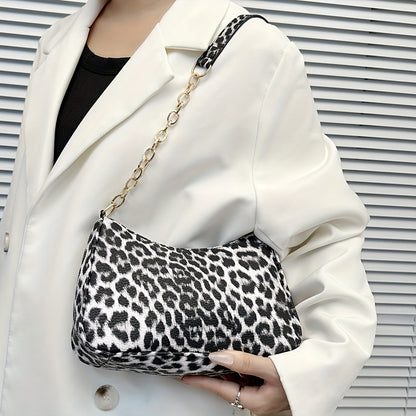 Fashion Women's Leopard Print Shoulder Bag, Crescent Moon Bag, PU Material Scratch- and Wear-, Suitable for Shopping, Dating, Outings, Parties, and Commuting, Adjustable Strap with Suitable Length, Elegant, Simple, Casual, and Trendy Color-Blocked