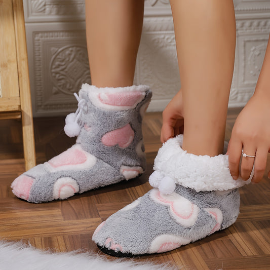 Comfortable Heart-Shaped Bow House Slippers - Soft-lined, Warm, and Cozy Winter House Slippers with a Machine-washable Design, Random Prints, and Breathable Lining, Suitable for Indoor Wear, Women Shoes