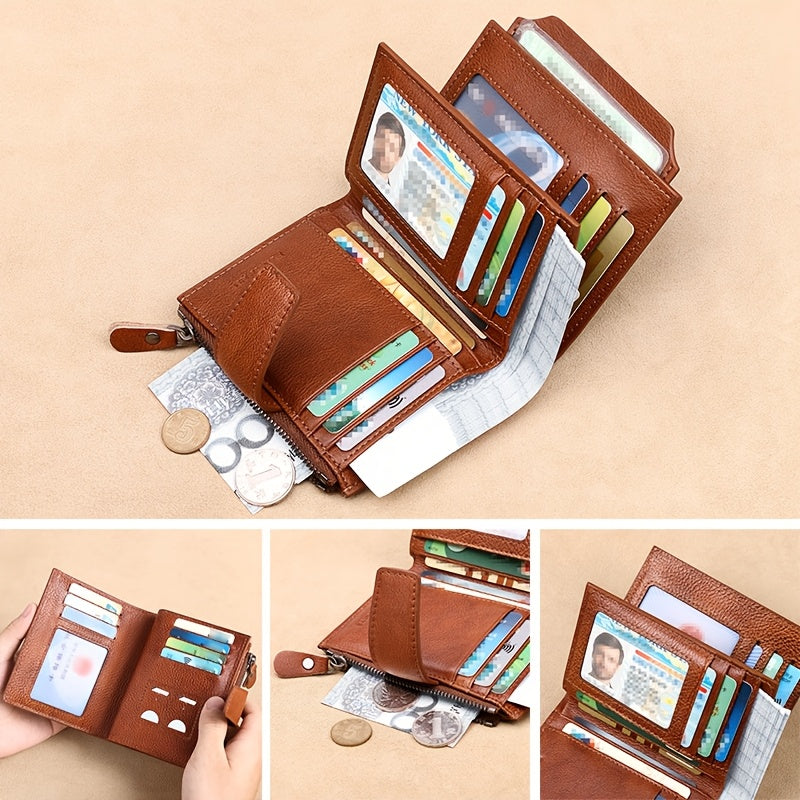 New Men'S Wallet, Vertical Short Leather Wallet, Multifunctional Top Layer Cowhide, Minimalist Driver'S License Card Holder, Slim Trendy Brand