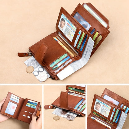 New Men'S Wallet, Vertical Short Leather Wallet, Multifunctional Top Layer Cowhide, Minimalist Driver'S License Card Holder, Slim Trendy Brand