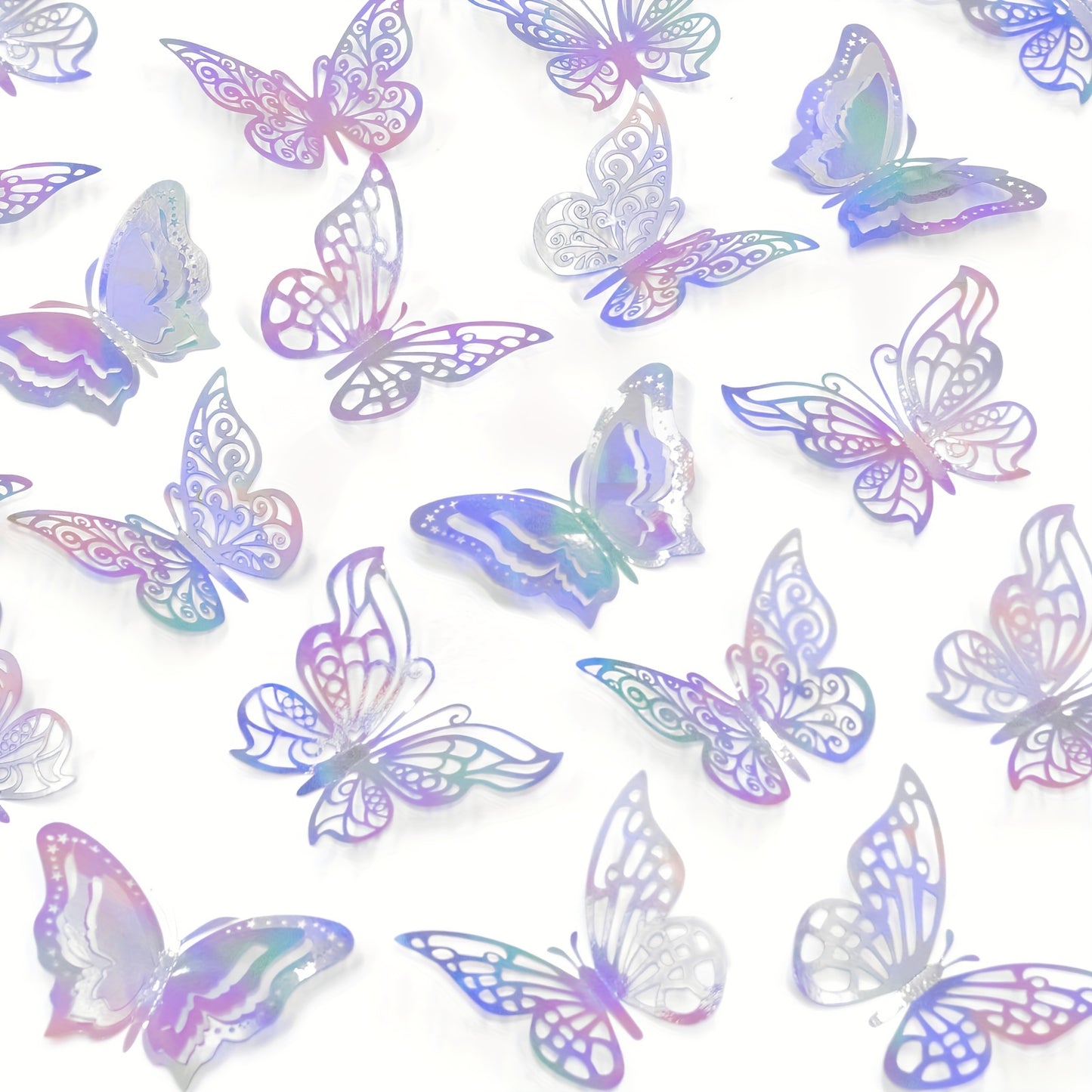 [Home Decor, Gifts] 48pcs 3D Butterfly Wall Stickers | Home Decor, Party Balloon Decorations, Craft, Bouquet, Floral Art, Gifts, Shimmery Glitter, Self-Adhesive Plastic