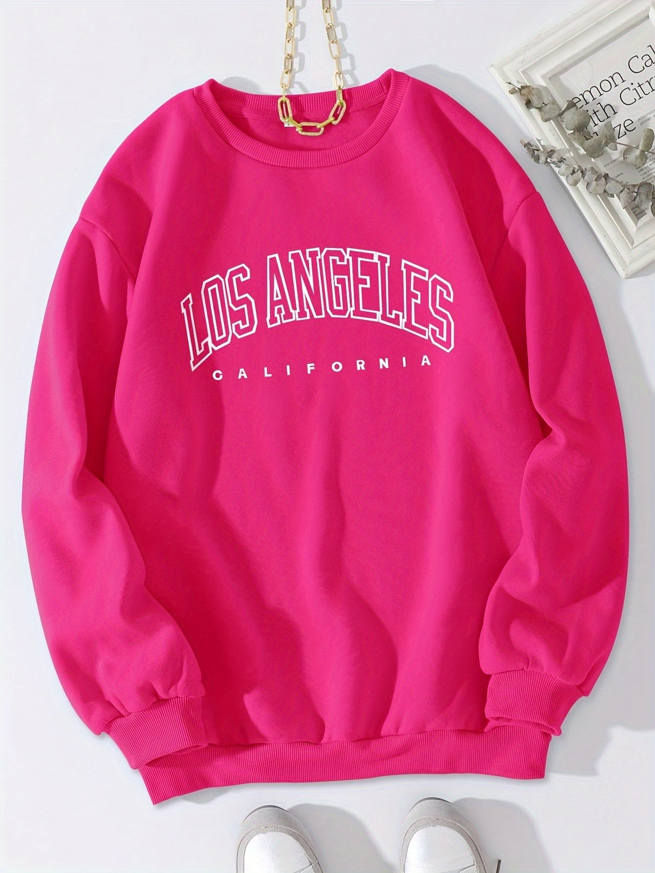 Los Angeles Print Preppy Sweatshirt, Long Sleeve Crew Neck Casual Sweatshirt For Winter & Fall, Women's Clothing