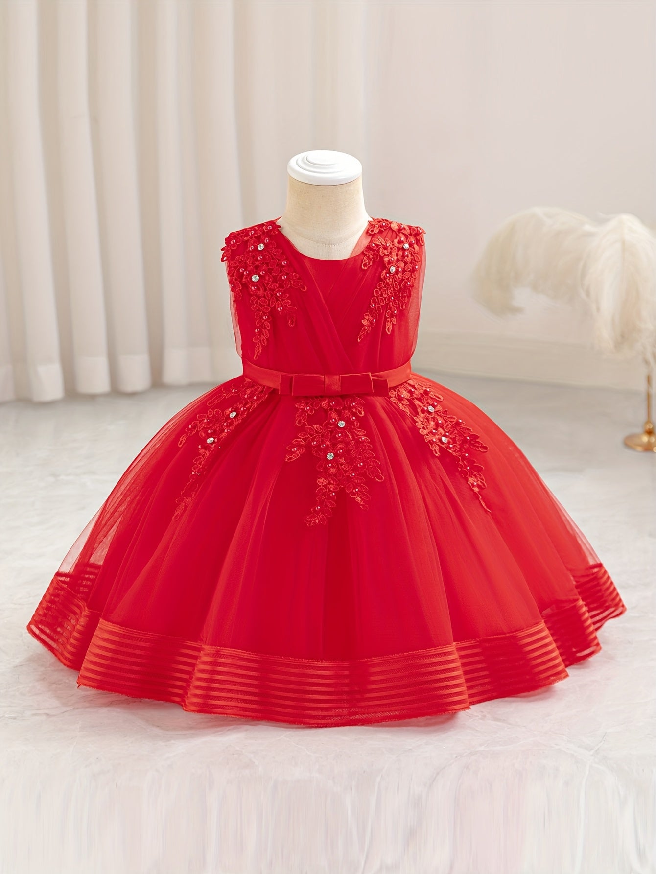 New Girls' Puffy Princess Dress, Baby's First Birthday Three-Dimensional Flower Beaded and Rhinestone Embellished Gown, Host/Hostess Piano Performance Outfit, Wedding Season, Back-to-School Season Dress, Halloween and Christmas Dress