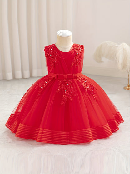 New Girls' Puffy Princess Dress, Baby's First Birthday Three-Dimensional Flower Beaded and Rhinestone Embellished Gown, Host/Hostess Piano Performance Outfit, Wedding Season, Back-to-School Season Dress, Halloween and Christmas Dress