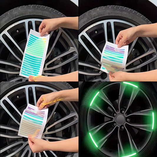 20pcs Wheel Enhance Visibility And Safety At Night - Green And Silvery Tire Warning Stickers for Motorcycles And Vehicles