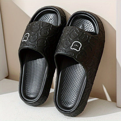 ASHALI Cute Little Bear Breathable Men'S Soft Slippers for All Seasons, Suitable for Indoor Home Use, Couple'S Bathroom Slippers