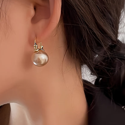 Pretty Imitation Pearl Pendant Hoop Earrings Zinc Alloy Jewelry Vintage Elegant Style For Women Daily Casual