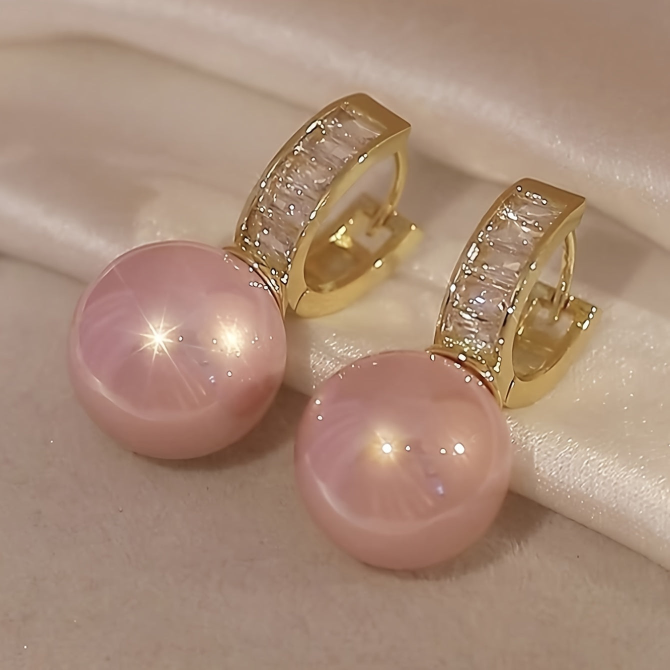 Copper Hoop Earrings with Pink Imitation Pearl Design, Elegant Simple Style for Women, Party Dating Jewelry