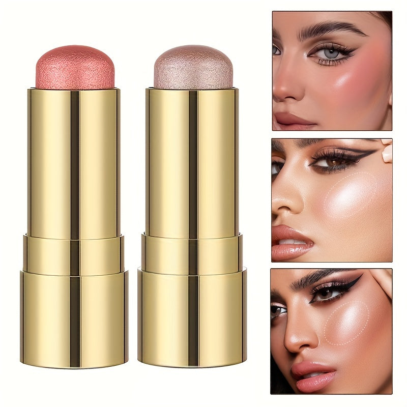 Multifunctional Highlighter Blush Stick - Brightening & Contouring Makeup Stick with Plant-Based Squalane, 3 Shades (Pink, Beige, Brown) for Cheeks, Lips, Eyes - Long-Lasting Shine, Easy Application, No Smudge, No Transfer, Beauty Enhancement, Sleek Metal